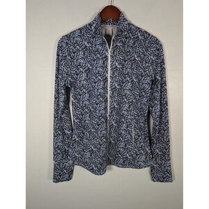 Tommy Bahama Golf Jacket Womens Medium Blue Leaf Print Full Zip Thumbholes